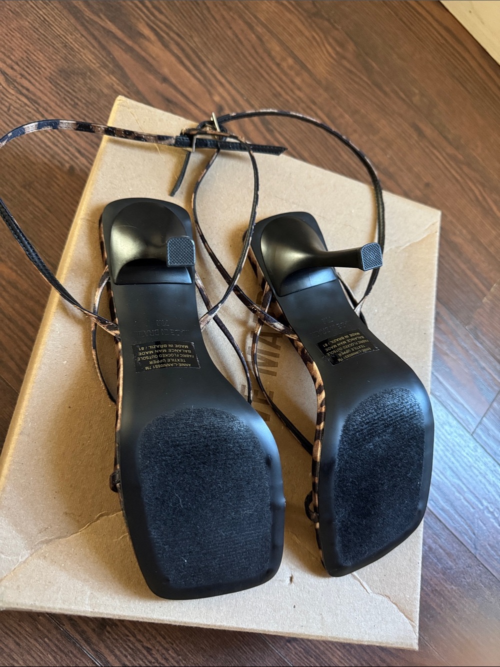 NWT-Steve Madden Leopard Print Strappy Ankle‑Tie Heeled Sandals - Black & Brown - Picture 4 of 6